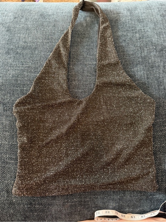 Na-Kd Tops - Metallic Black Halter Crop Top